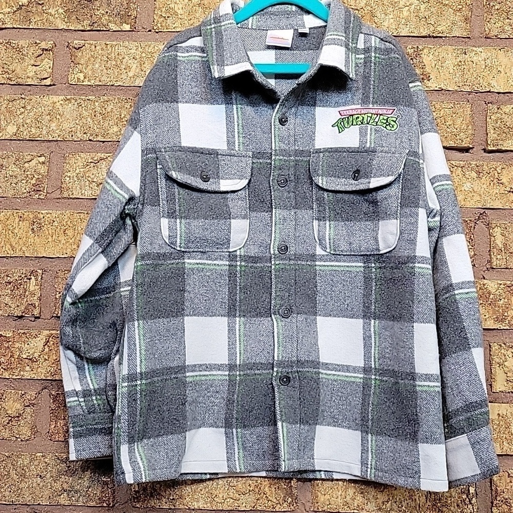Nickelodeon Plaid Teenage Mutant Ninja Turtles Long Sleeve Button Down Size 8